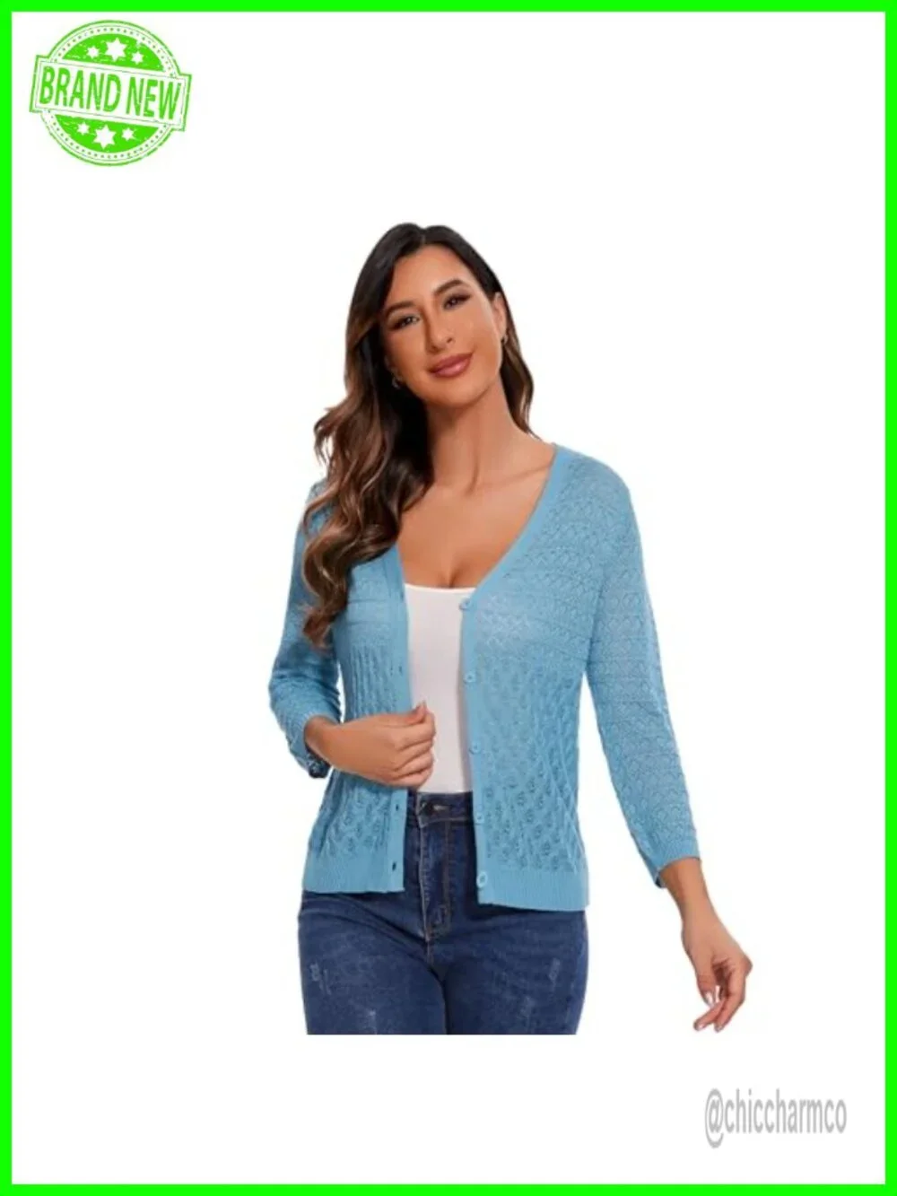 Crochet Knit 3/4 Sleeve Cardigan Shrug